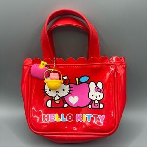 Vintage 2003 Hello Kitty Sanrio Smiles Red PVC Mini Tote Bag Purse & Charm RARE